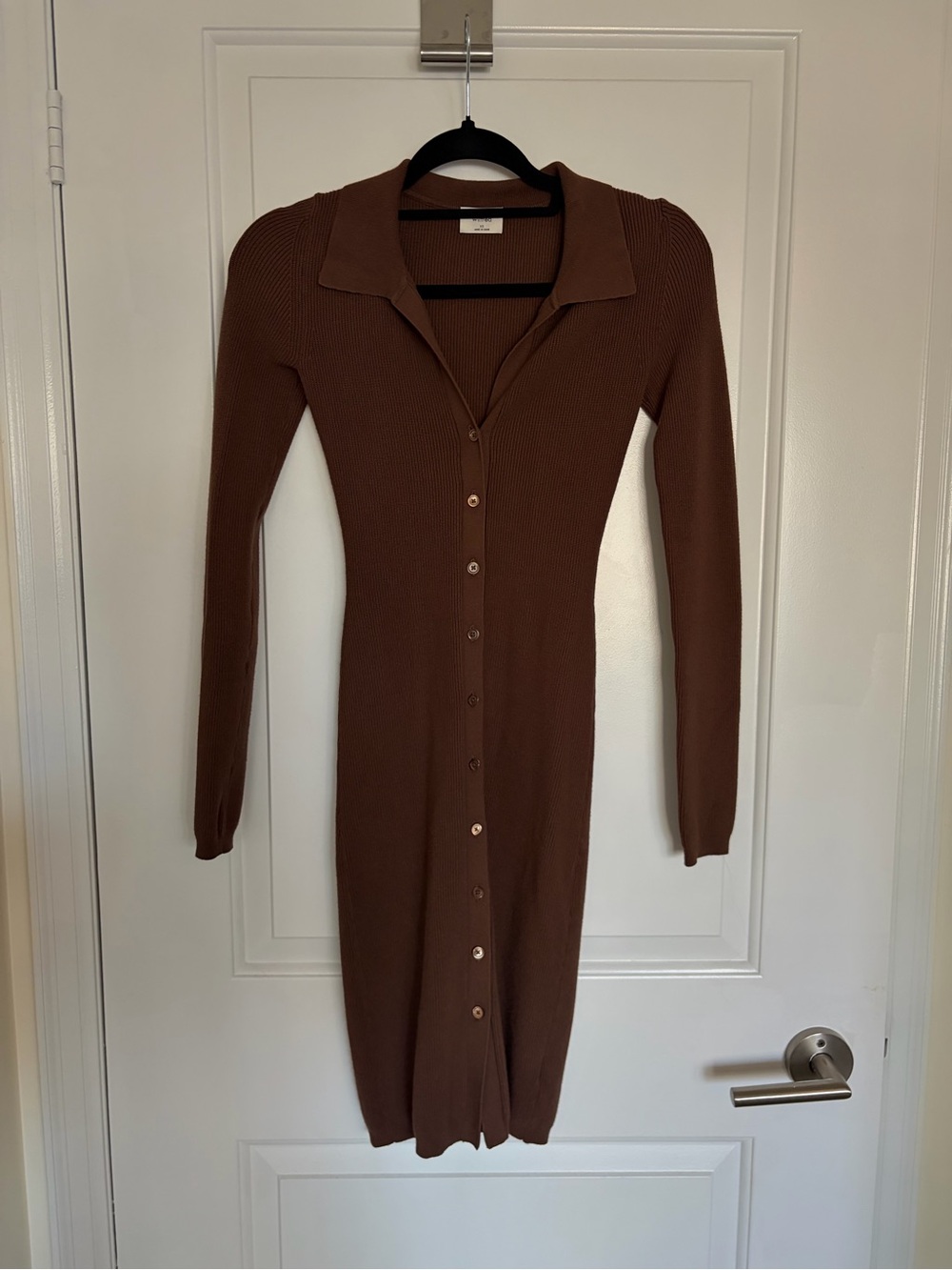 Wilfred Brown Ribbed Button-Front Long Sleeve Knit Dress